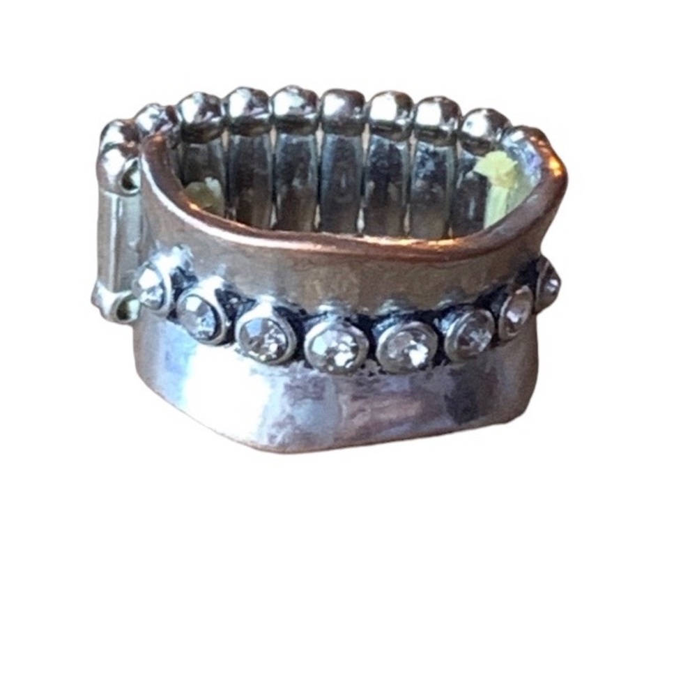 Smokey Hematite Ring Set in Wave of Silver Stretch Band Ring Women’s Jewelry